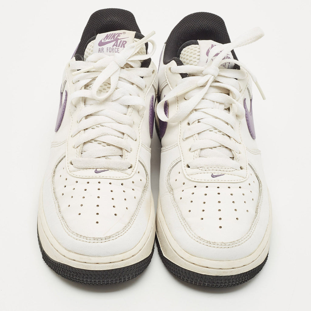 Nike White/purple Leather Air Force 1 Low Hoops White Canyon Purple Sneakers