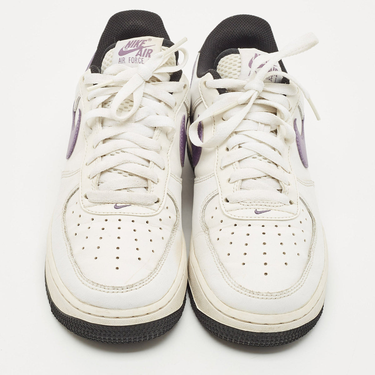 Nike White/purple Leather Air Force 1 Low Hoops White Canyon Purple Sneakers