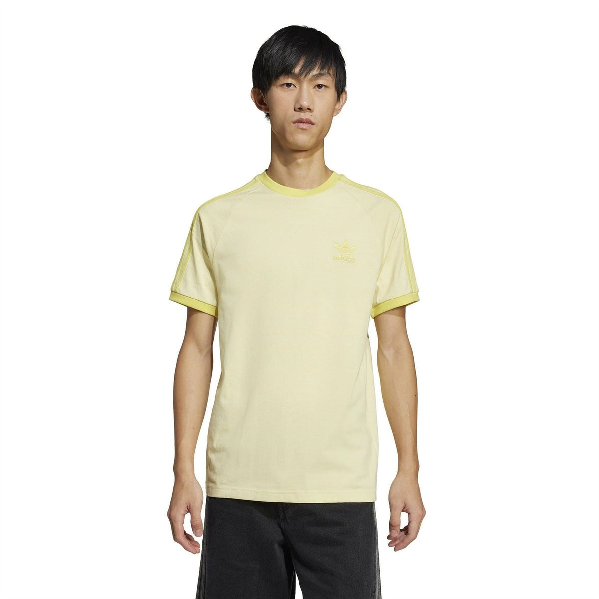 Light yellow raglan T-shirt with adidas Originals logo and 3-stripe sleeve trim
