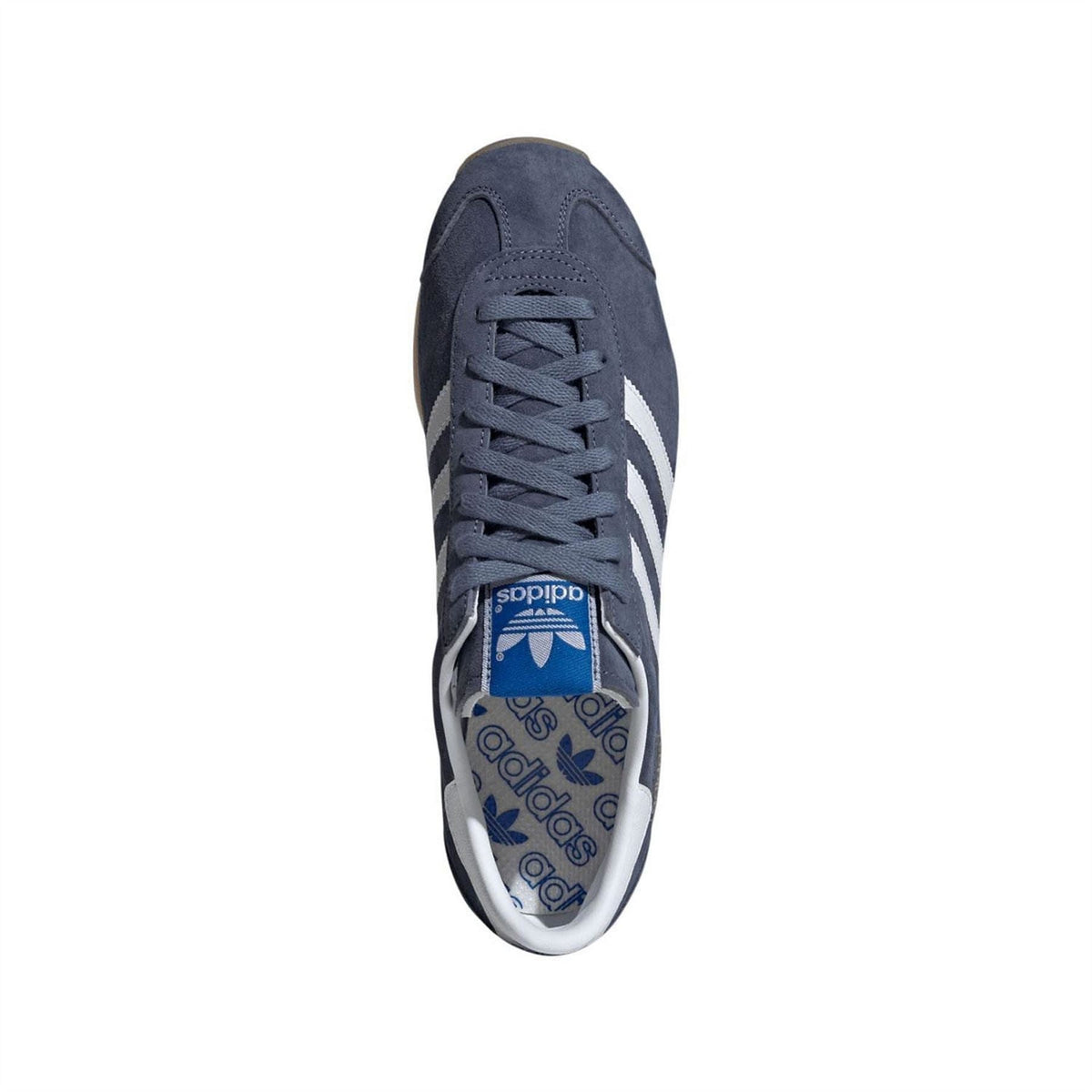 Navy adidas Originals Japan trainers, rear view with lace-up closure and white branding tag