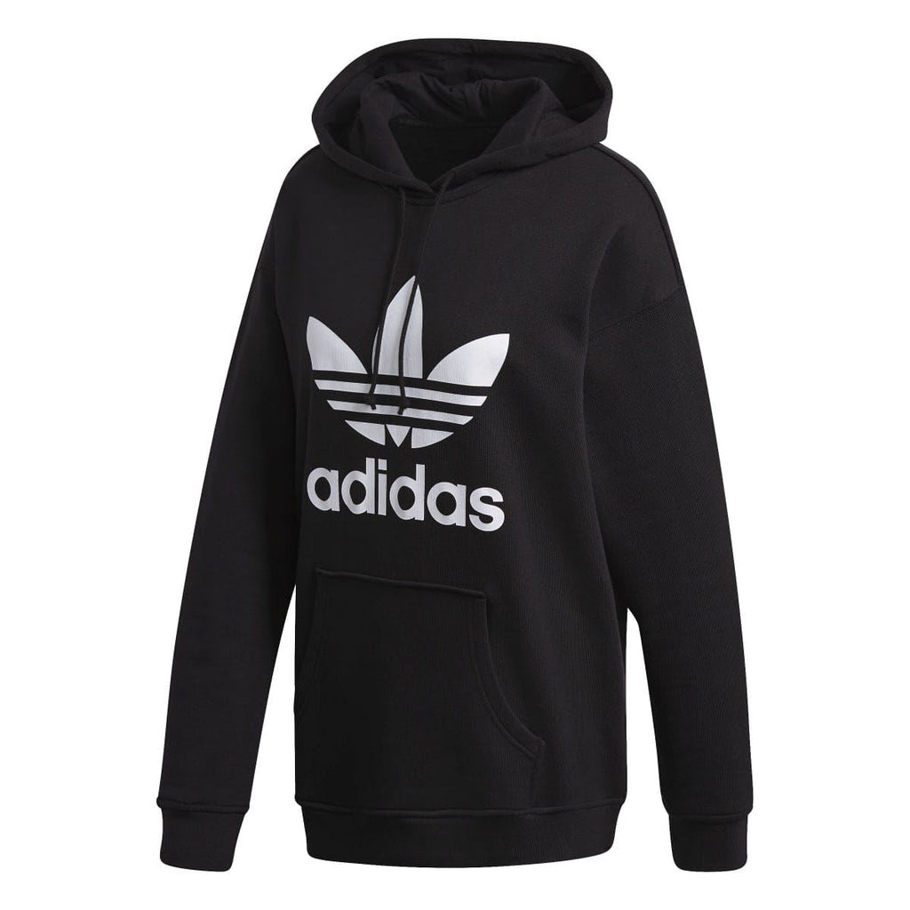 Black trefoil graphic hoody with adidas logo print and front kangaroo pocket