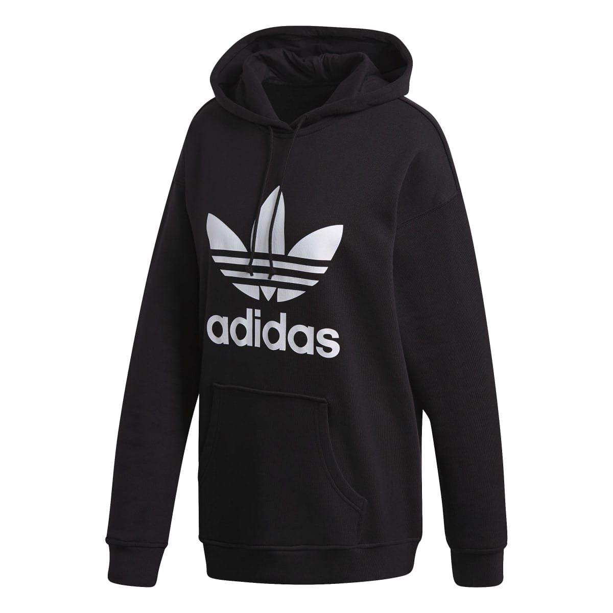 Black trefoil graphic hoody with adidas logo print and front kangaroo pocket