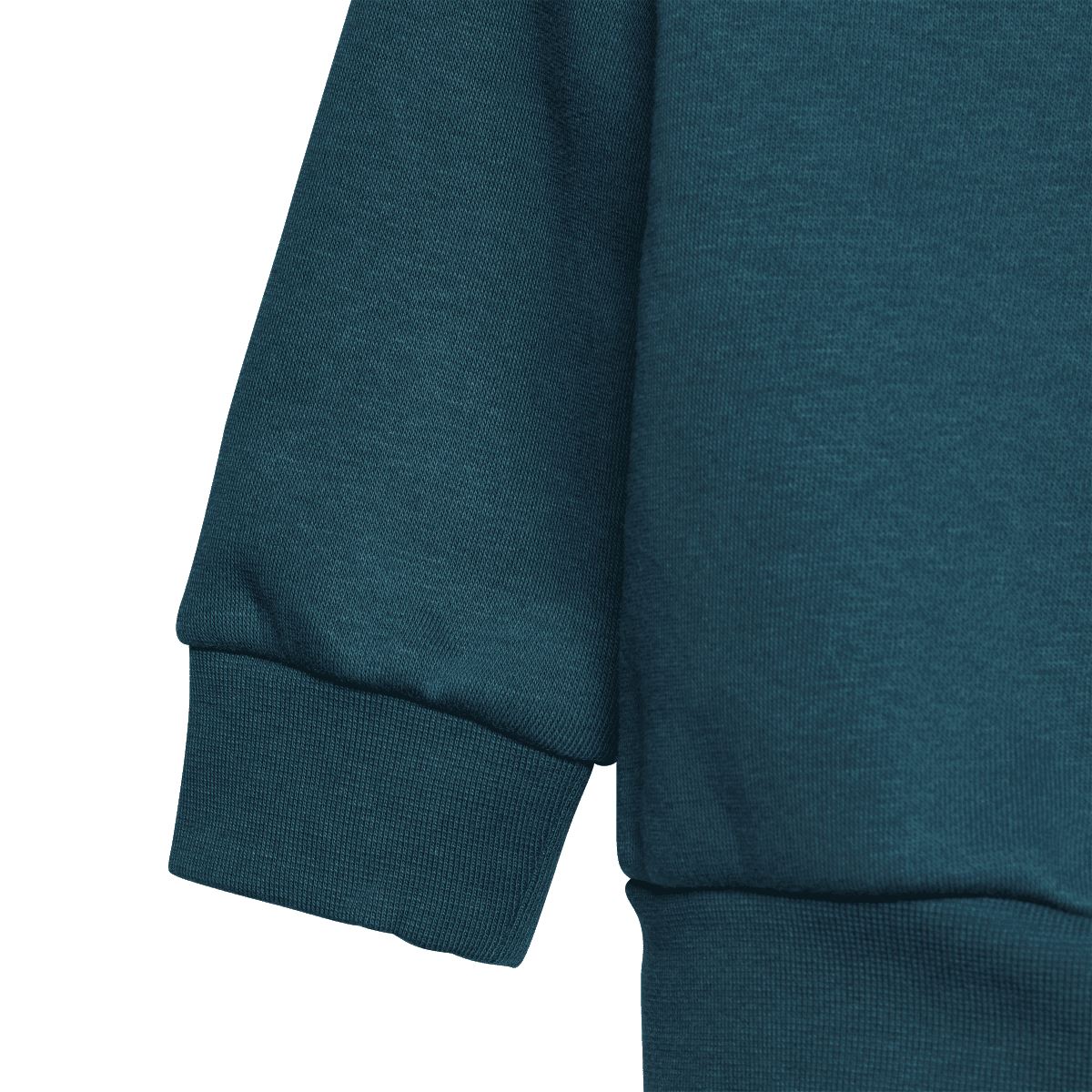 Teal sweatshirt sleeve cuff with ribbed hem and relaxed fit