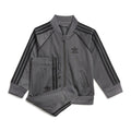 adidas Originals infants grey tracksuit: zip-up jacket with striped sleeves and jogger pants