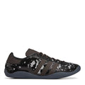 Core Black sequin low-top sneakers with three stripe overlays and dark rubber sole