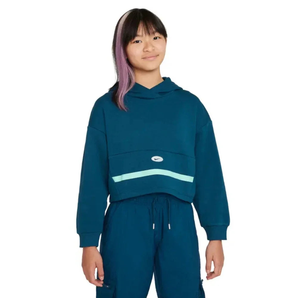Nike NSW Icon Novelty Hoodie Girls Blue Mint Fleece Oversized Pullover RED440