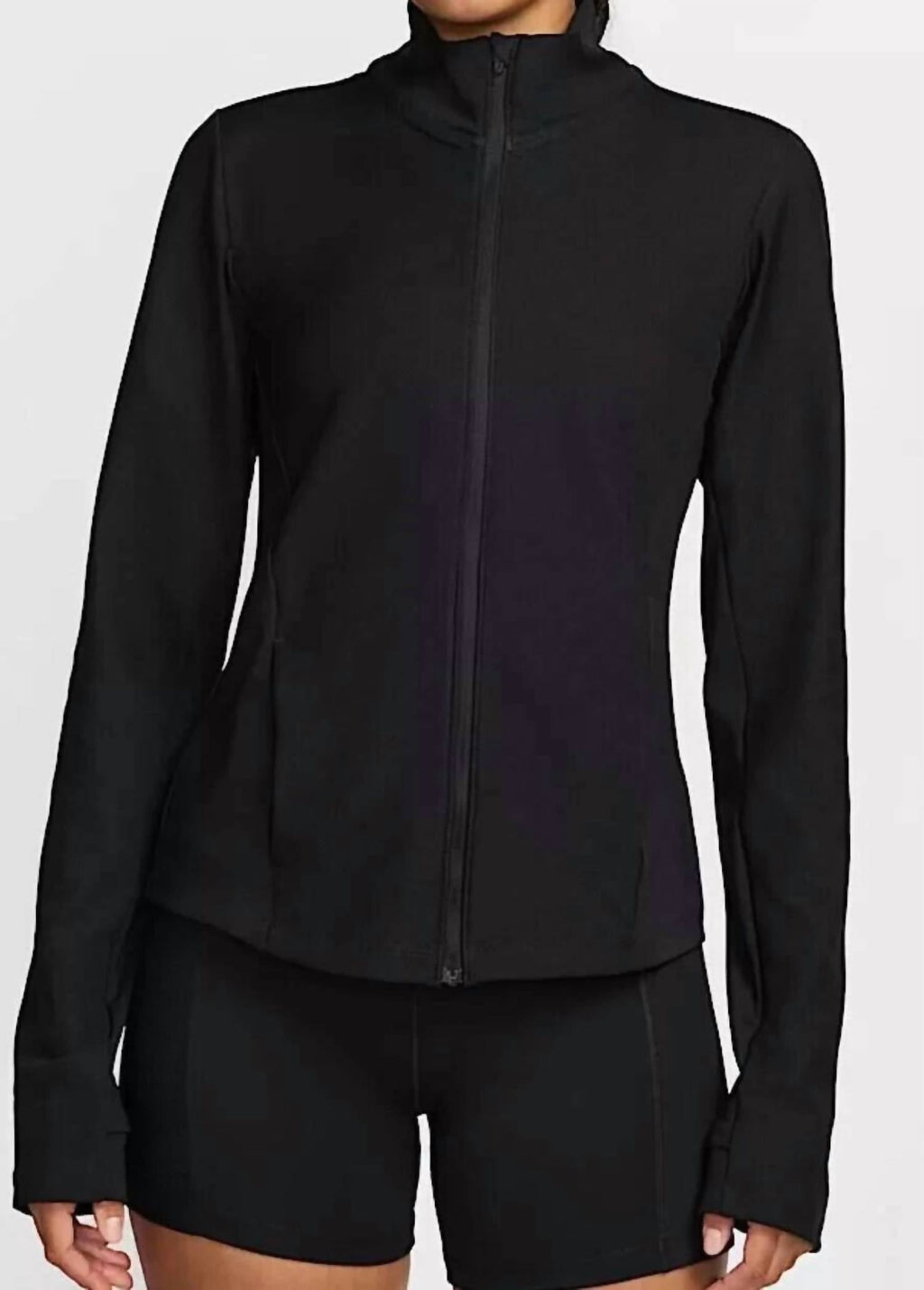 Women's One Ribbed Full Zip Mid Layer Top In Black