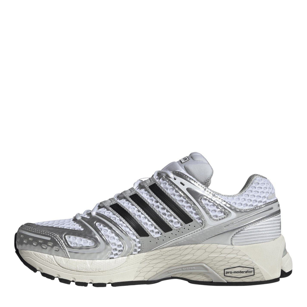 adidas Adistar Control 5 shoes in silver/gray, side view with textured mesh panels
