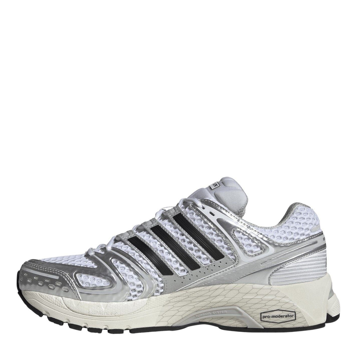 adidas Adistar Control 5 shoes in silver/gray, side view with textured mesh panels