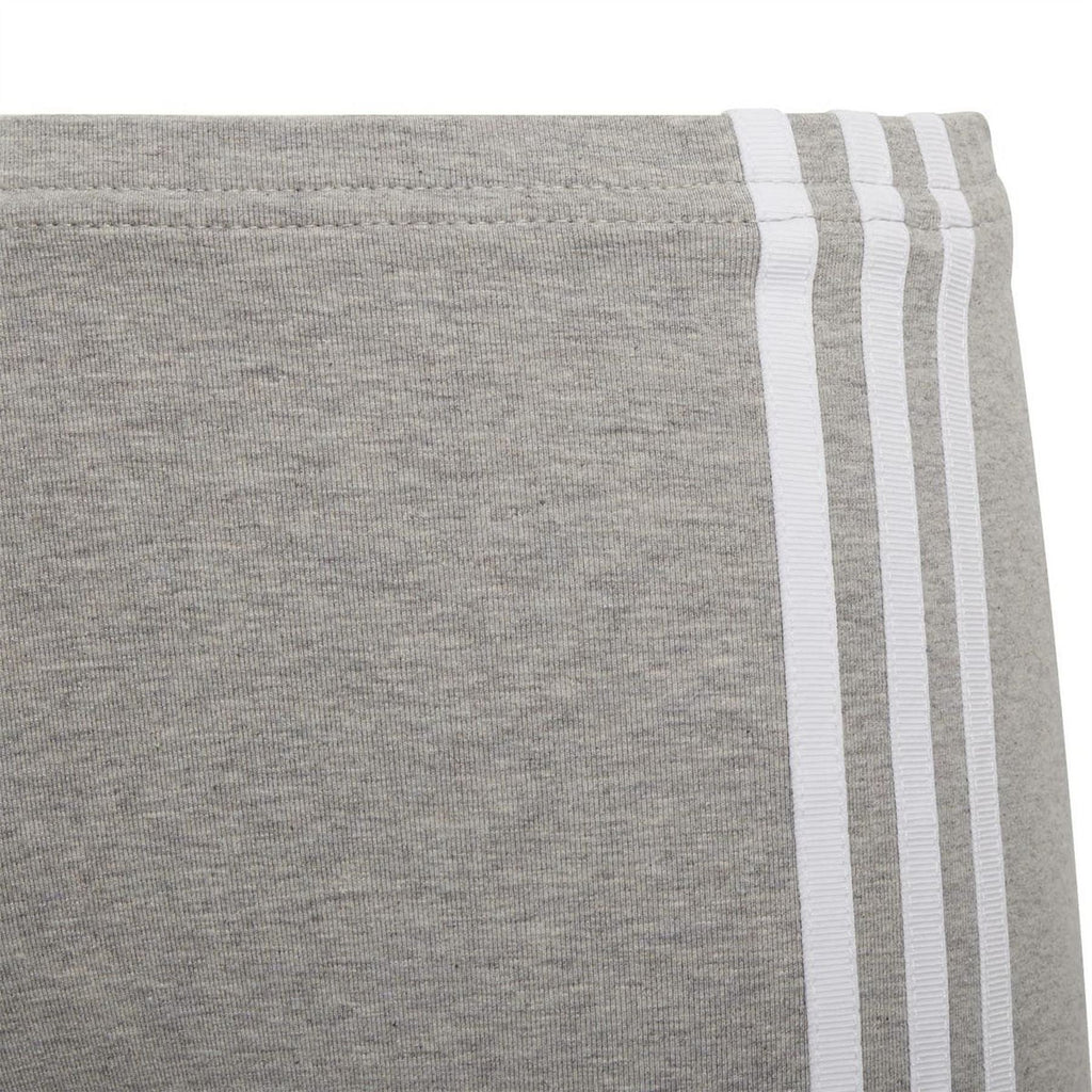 Grey shorts waistband and hem with triple white adidas side stripe trim