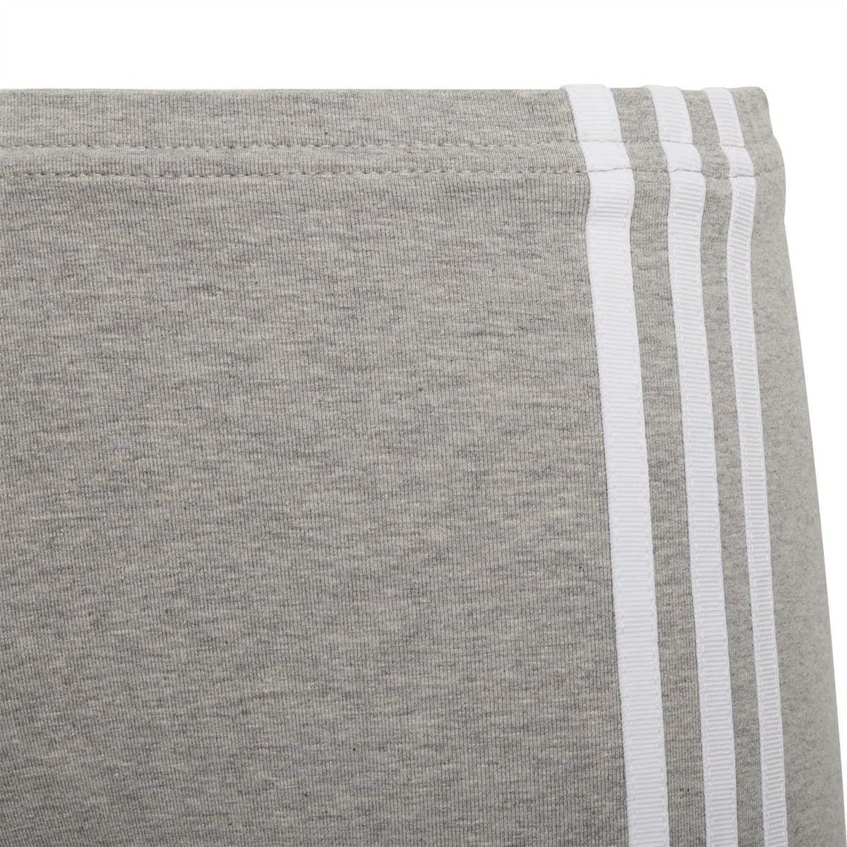 Grey shorts waistband and hem with triple white adidas side stripe trim