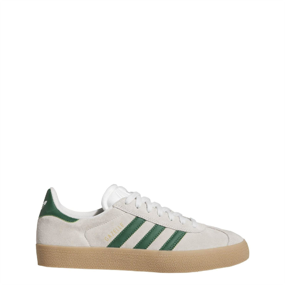adidas Advantage white sneakers with green stripes and gum rubber sole