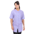 Purple adidas linen baseball dress, short sleeves, button-front V-neck with logo