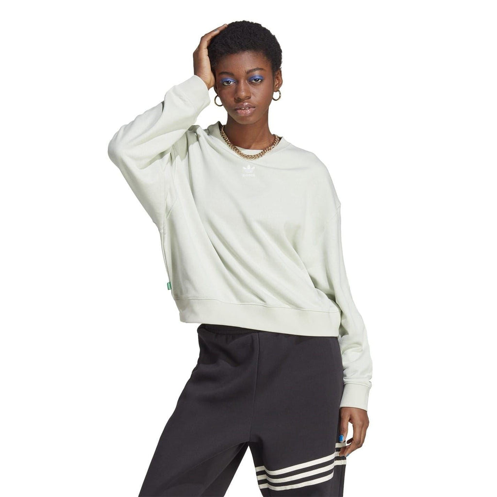 adidas Originals relaxed-fit crewneck sweatshirt, light green, long sleeves and ribbed hem
