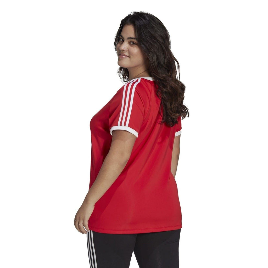 adidas Originals red slim 3-Stripes T-shirt with white sleeve stripe detail