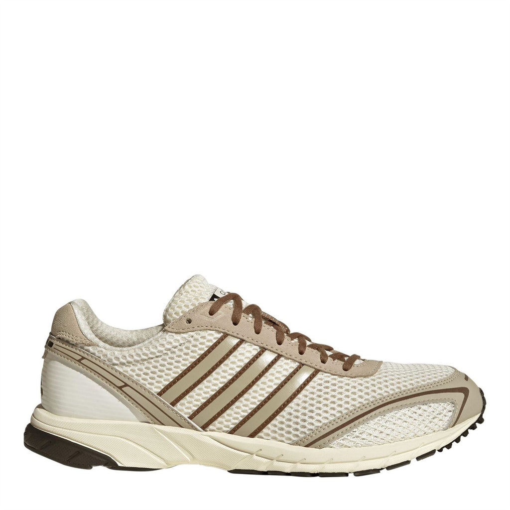 Off-white adidas Adizero mesh trainers with brown three stripes and lace-up