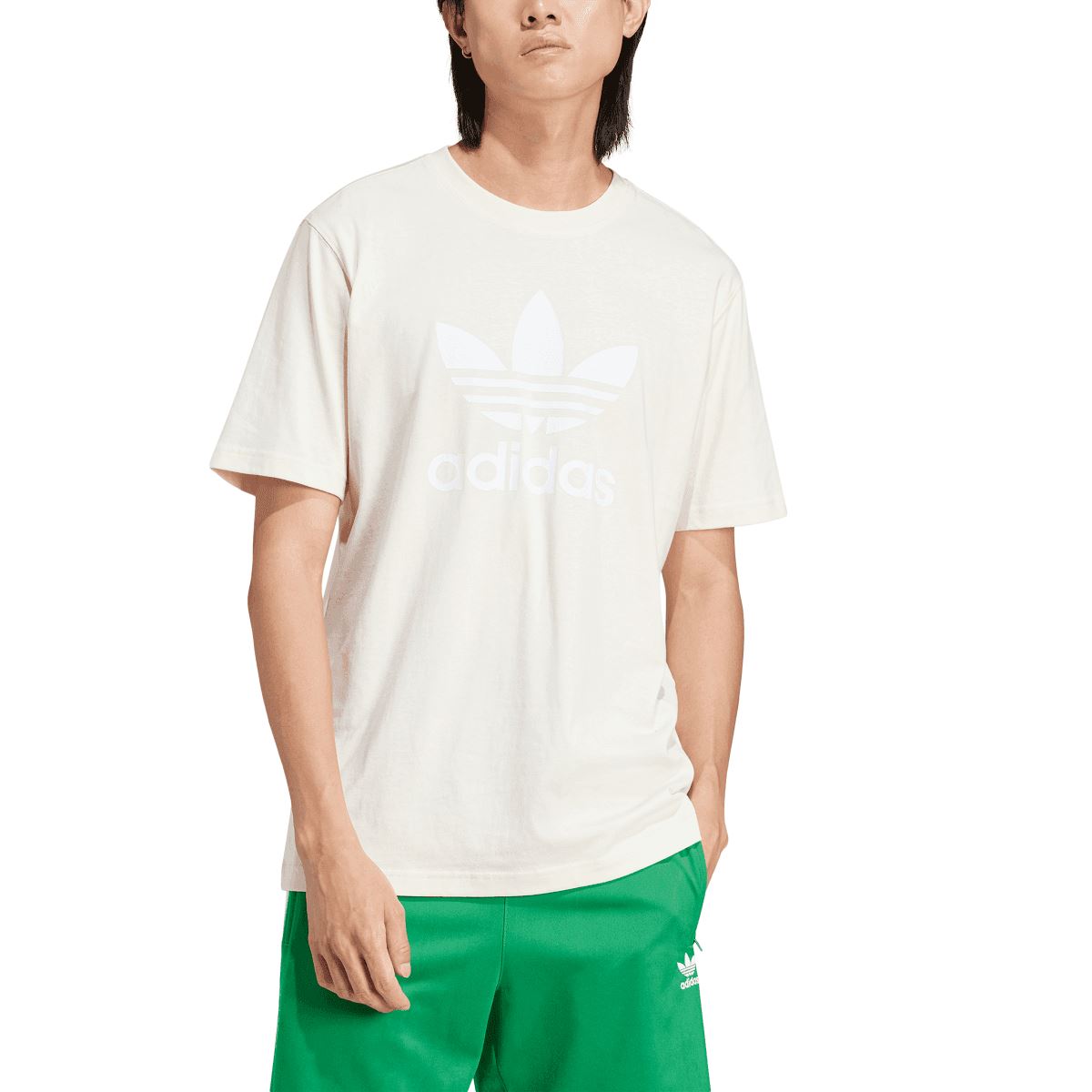 White adidas Trefoil graphic crewneck T-shirt with short sleeves