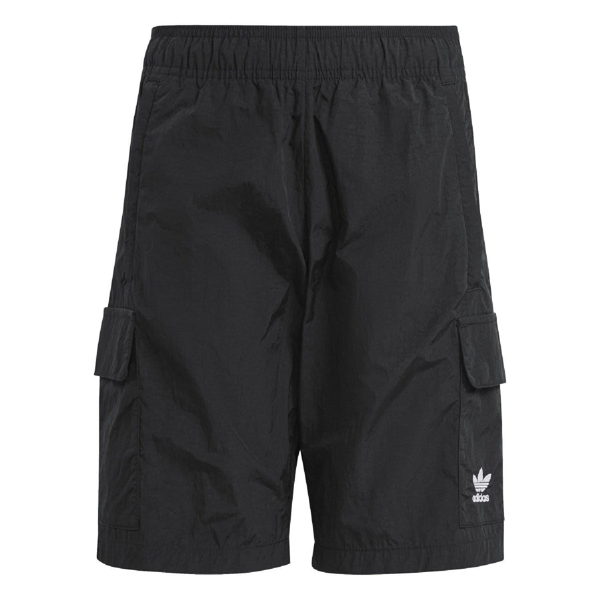 adidas Originals juniors cargo shorts for kids aged 8-16, navy blue with multiple pockets and adjustable waistband.