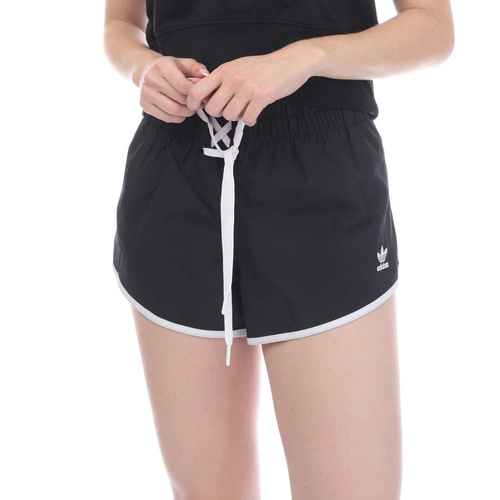 Black adidas Originals laced shorts with white drawstring and side stripes