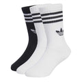 3-pack adidas crew socks, black and white stripes with trefoil logo