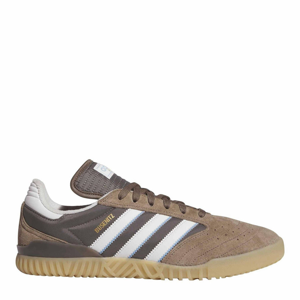 adidas Originals suede low-top skate shoe, brown with white three stripes and gum sole