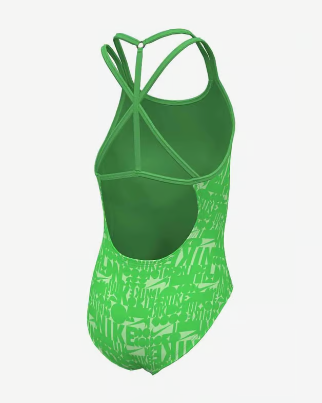 Girls Nike Retro Flow Swimsuit Green Swoosh Logo Strapback One Piece SRT570
