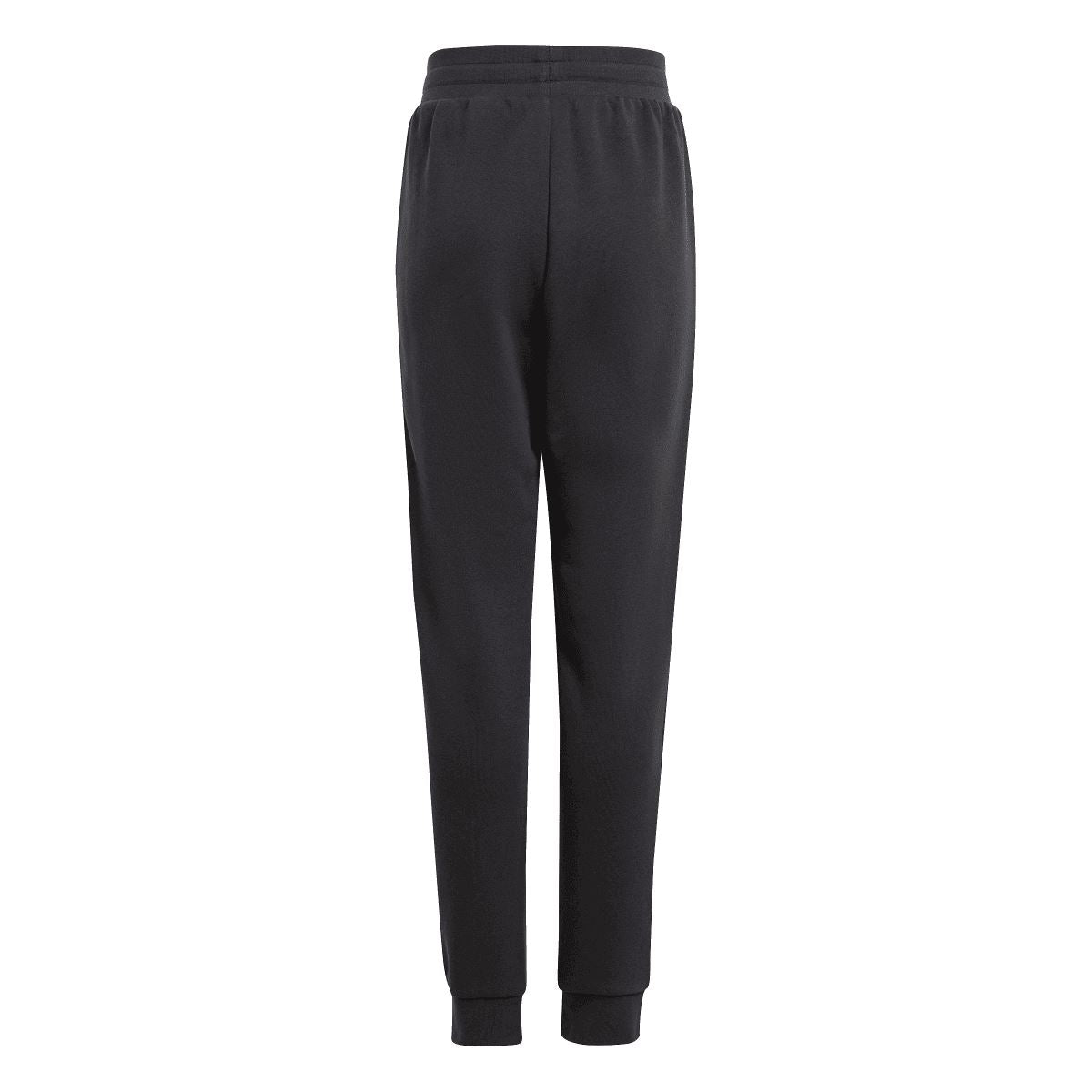Junior logo joggers in black, rear view with tapered leg and elastic cuffs