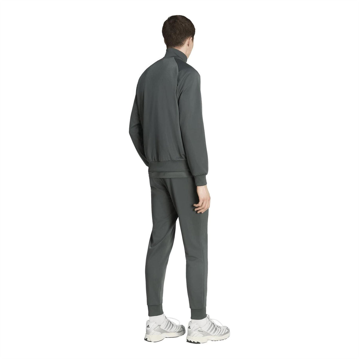 Back view track jacket and jogger pants set with full zip, dark green