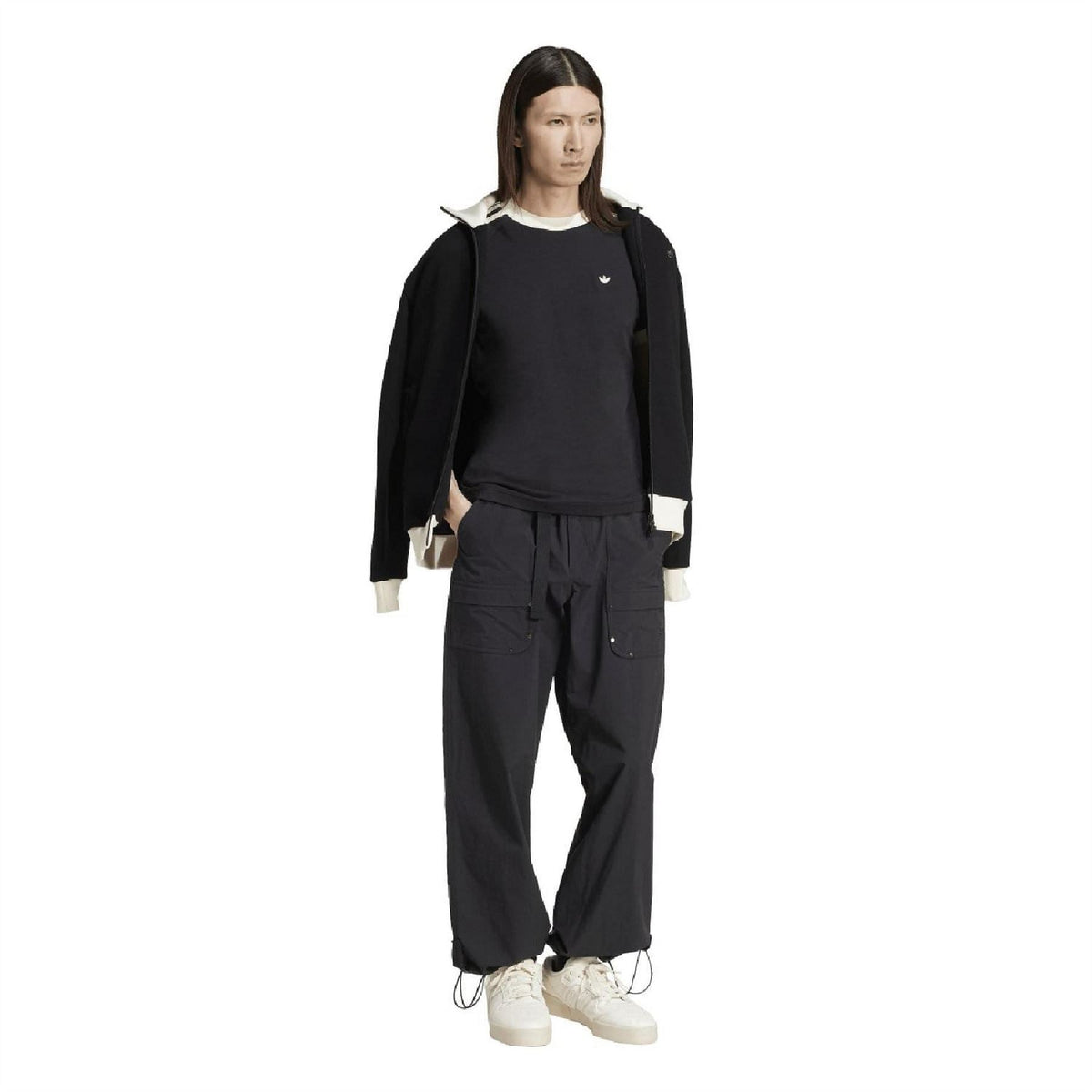 Black adidas Originals T-shirt with white collar and three-stripe raglan sleeves