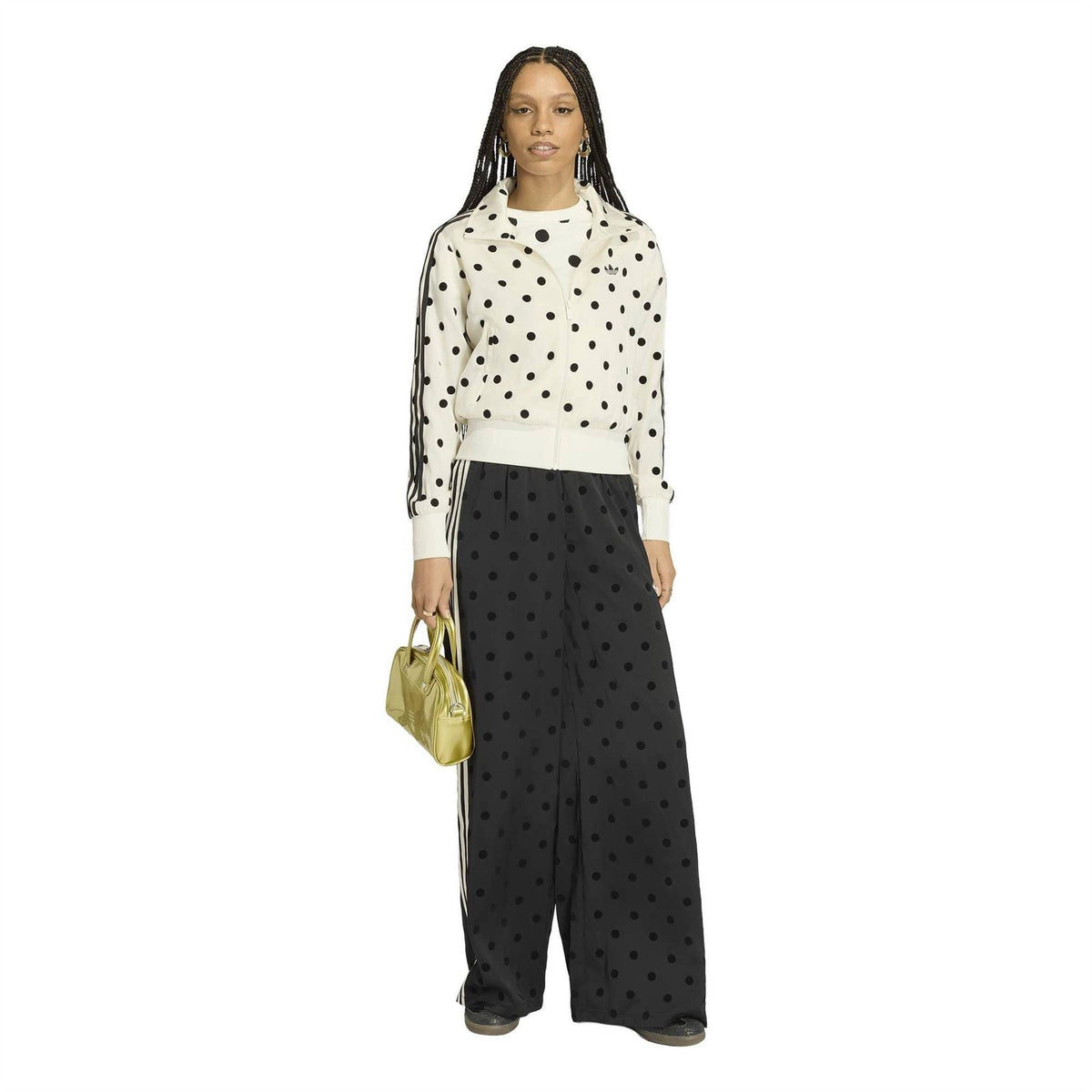 adidas Originals hooded polka-dot track jacket, off-white top with dark dotted pants