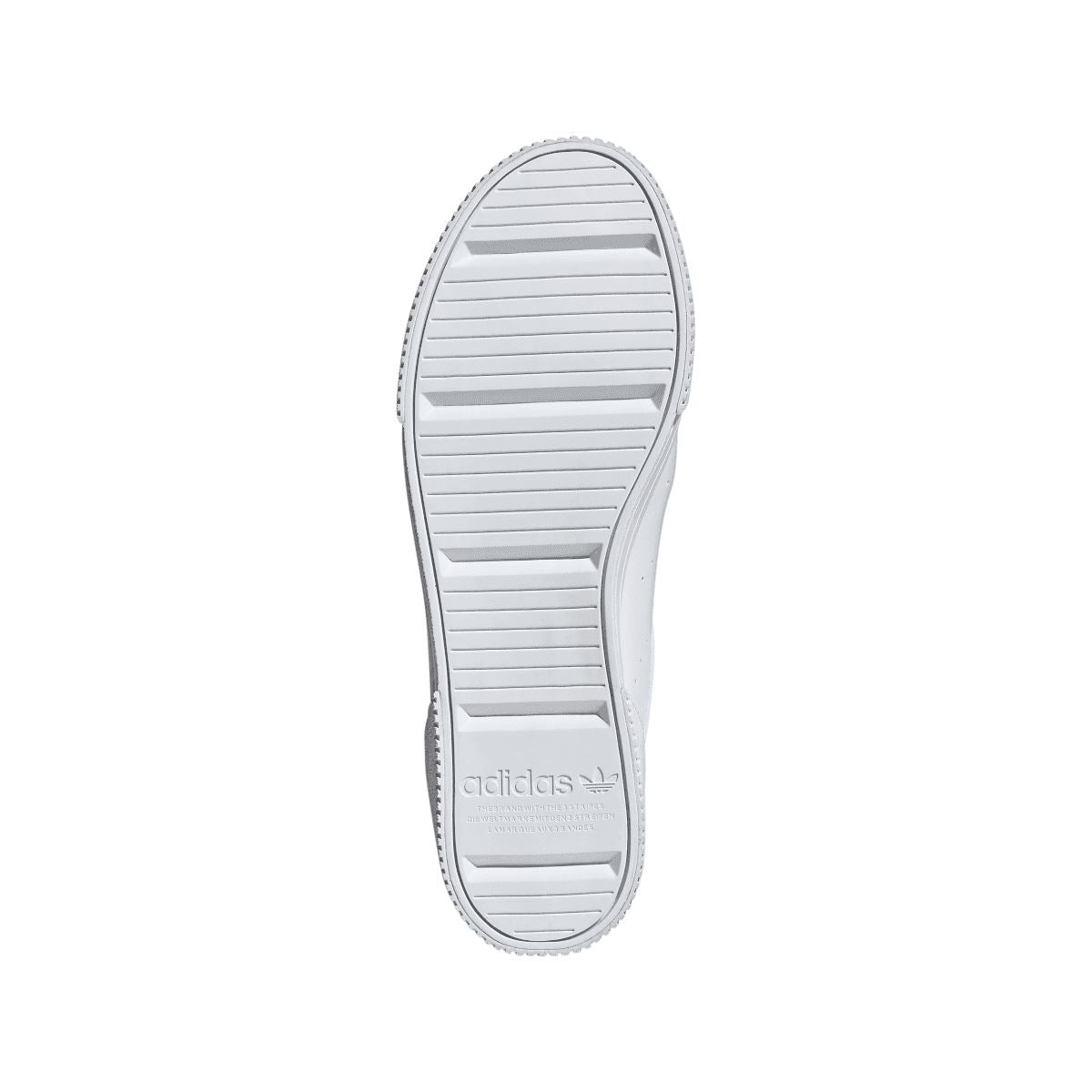 White Court Tourino trainer outsole with textured tread and adidas branding.