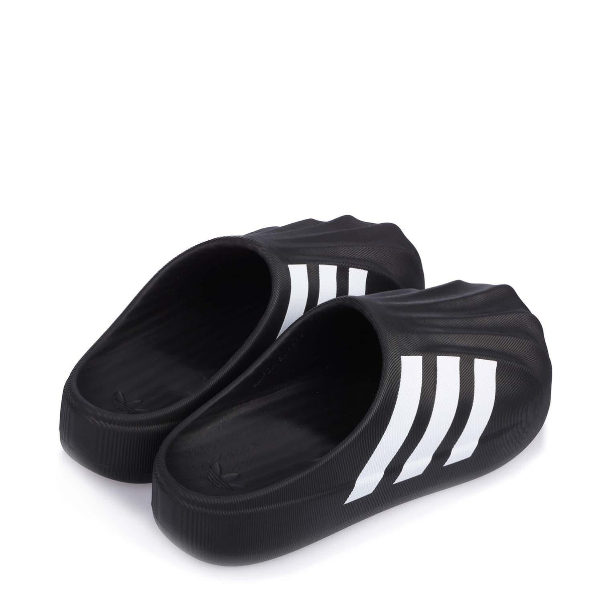 Black slip-on adidas adiFOM Superstar mule shoes with white triple stripe branding