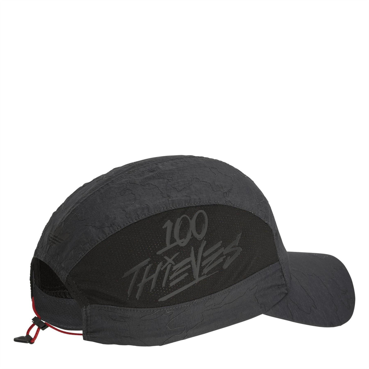 Charcoal adidas 100t cap, back print and adjustable strap with red detail