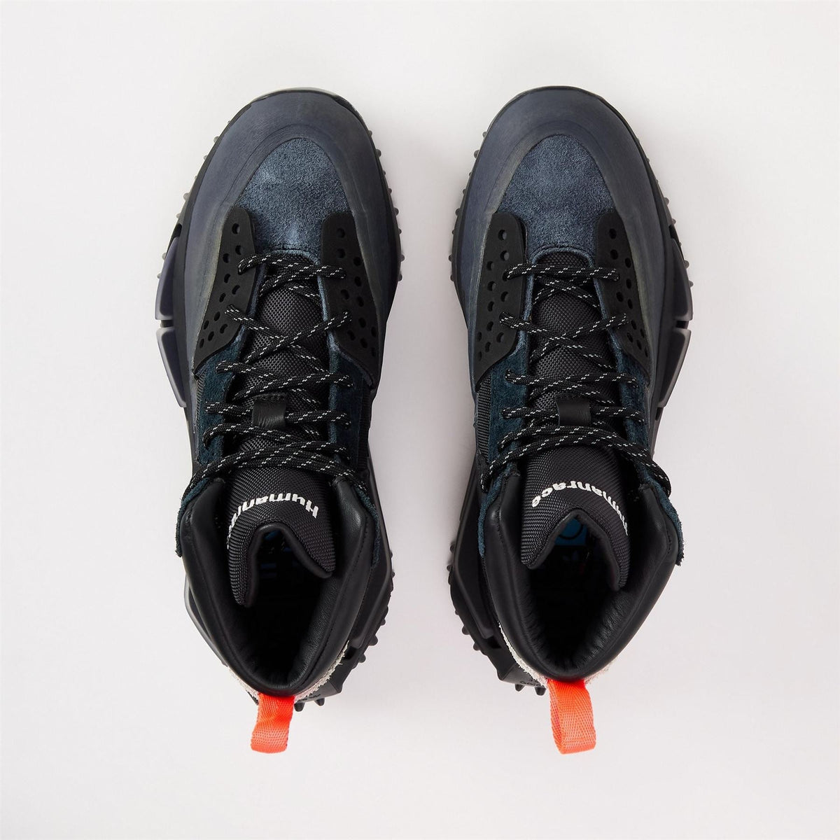 adidas Originals NMD S1 hi-top sneakers, black laced pair with orange pull tabs