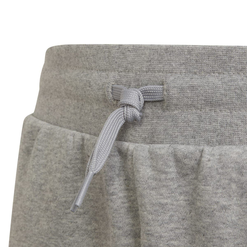 Grey junior shorts with drawstring cord and elastic waist band