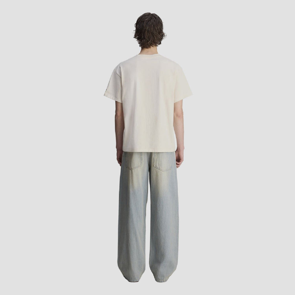 Cream T-shirt back view with crew neck and short sleeves