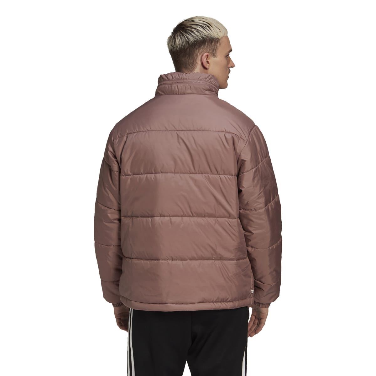 Burgundy padded puffer jacket with hood and full-zip back view