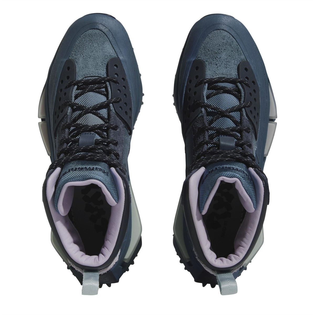 Altered Blue sneaker top view with black laces, light lining, and padded collar