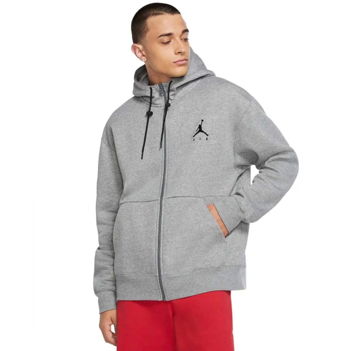 Men's Nike Jordan Jumpman Air Fleece Full Zip Hoodie Grey/Black CK6679-091