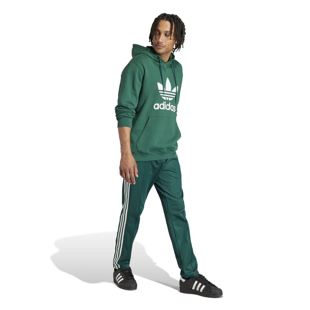 Green adidas Trefoil hoodie with drawstring hood and front logo print