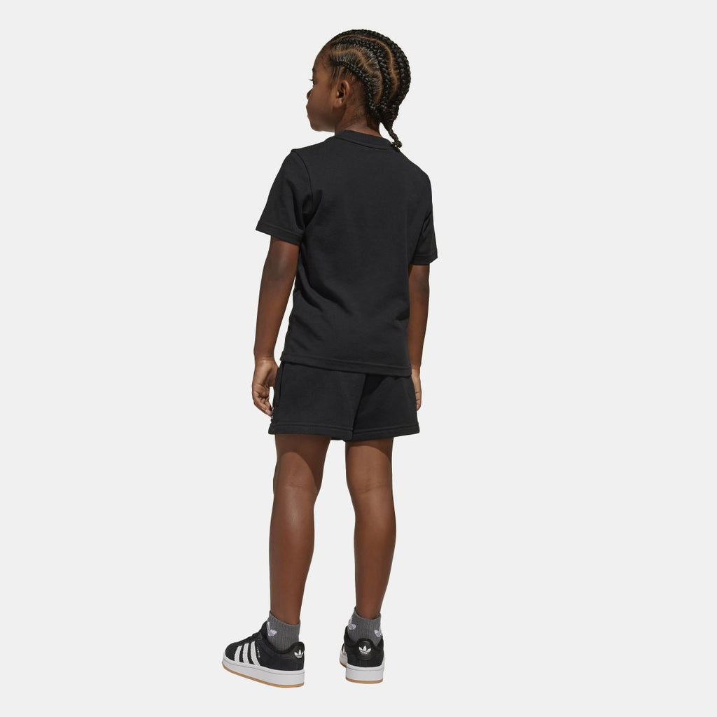 Black juniors T-shirt and shorts set on child, back view