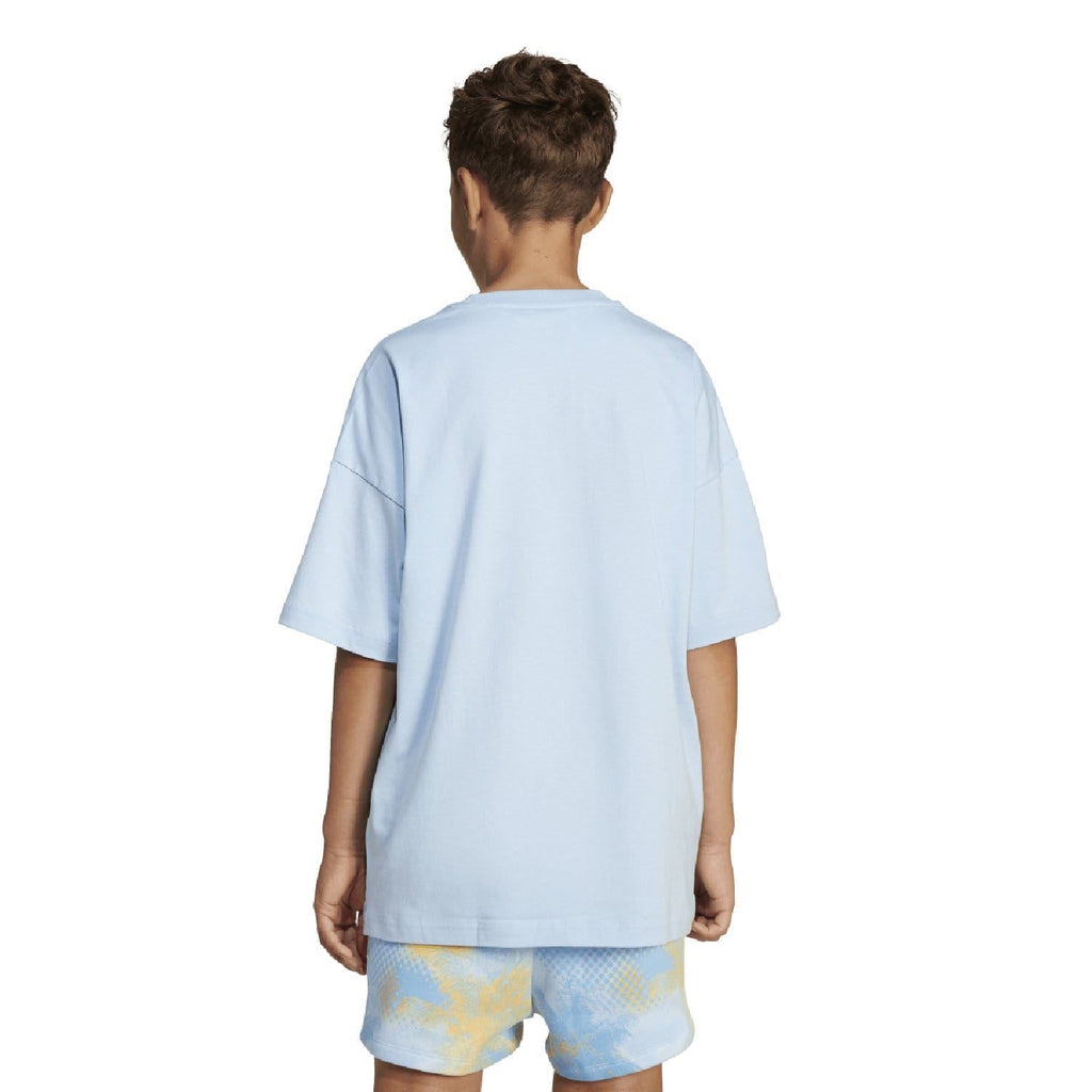 Light blue junior short-sleeve t-shirt shown from the back with crew neckline