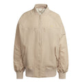 Beige bomber jacket with funnel neck, full zip, and flap chest pockets.