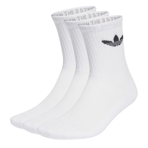 3-pack white crew socks with adidas Originals logo at ankle