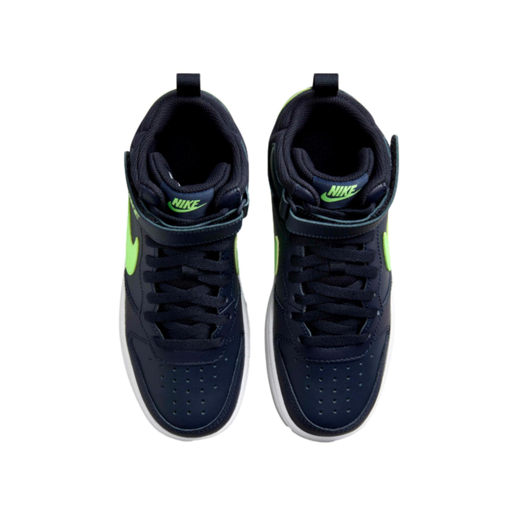 Grade-School Nike Court Borough Mid 2 Dark Obsidian/Lime Blast-White CD7782-403