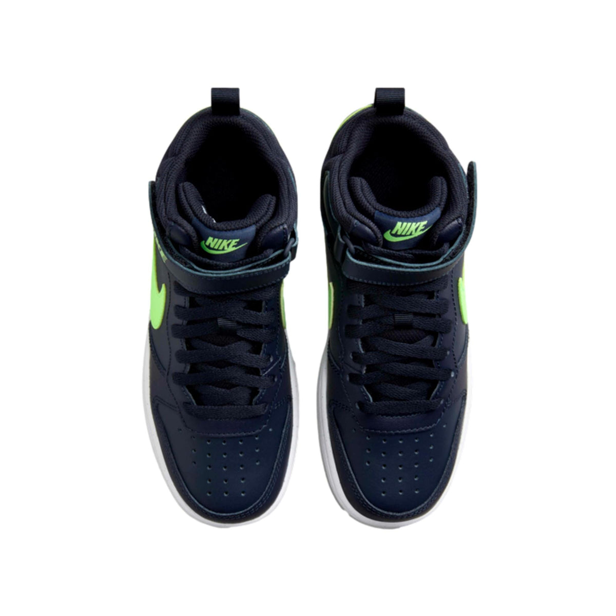Grade-School Nike Court Borough Mid 2 Dark Obsidian/Lime Blast-White CD7782-403