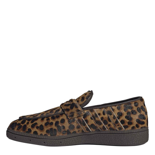 Leopard-print slip-on sneaker with suede texture and dark rubber outsole