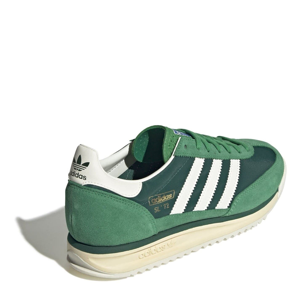 adidas SL 72 RS sneakers, green suede with white heel collar and lace-up