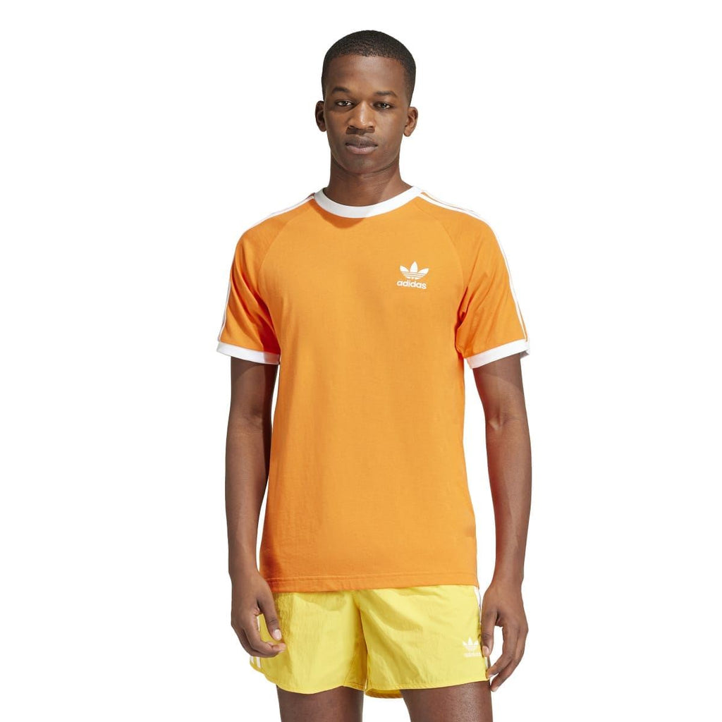 Orange adidas Originals Adicolor T-shirt with chest adidas logo and white 3-stripe trim