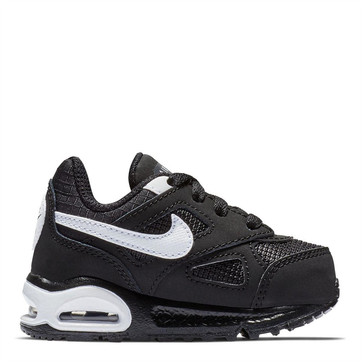 Infant Nike Air Max Ivo shoes, black with white swoosh and white air unit